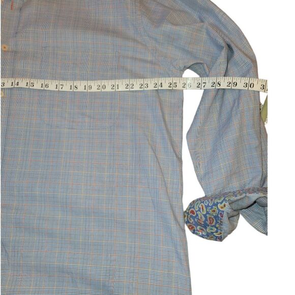 alan flusser BLUE plaid button down shirt paisley cuffs XL - Picture 9 of 10